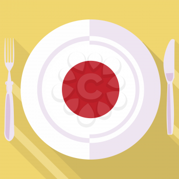 plate in flat style with flag of Japan