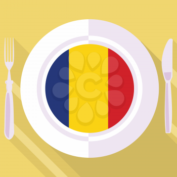 plate in flat style with flag of Romania