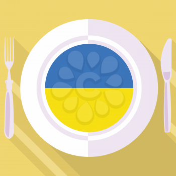 plate in flat style with flag of Ukraine