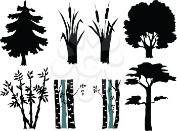 set of silhouettes of plants