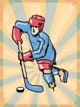 stylish, vintage, grunge background with hockey player