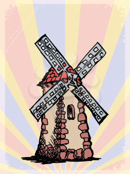 stylish, vintage, grunge background with windmill