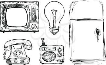 set of illustration of vintage domestic technique