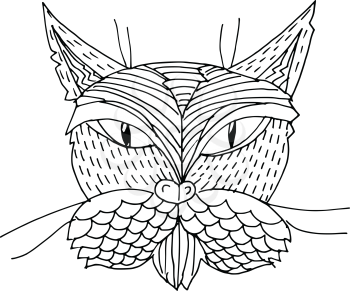 Cartoon, hand drawn, vector doodle illustration of cat. Motive of domestic life