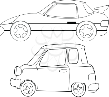 sport car and micro car in cartoon style