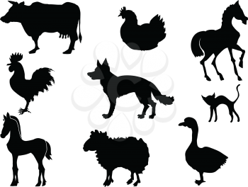 set of silhouettes of domestic animals