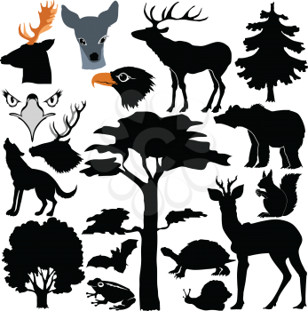silhouettes of forest animals and plants