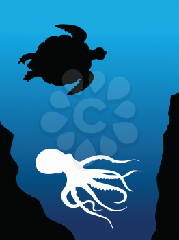 silhouette of composition with underwater animals