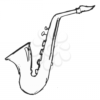 Vector, hand drawn illustration of musical instrument saxophone. Motives of music, jazz, performance, concert