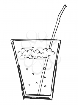 Vector, hand drawn illustration of glass with cocktail. Motives of drinking, beverages, style of life