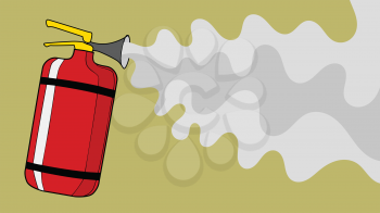 Extinguisher from which foam extinguishes fire. Concept of accident, fire, danger, protect, rescue, firefighting. Technology and safety object. Vector, cartoon illustration