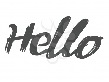 Vector, handwritten inscription of word hello. Motives of conceptual print, design, typography, greetings