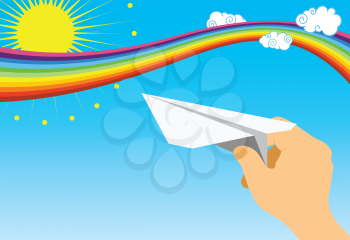 Royalty Free Clipart Image of a Person Playing With a Paper Airplane