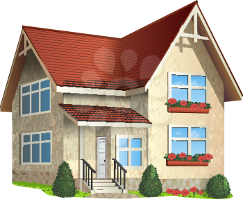 Vector Illustration of а house  with tile roof on a white background