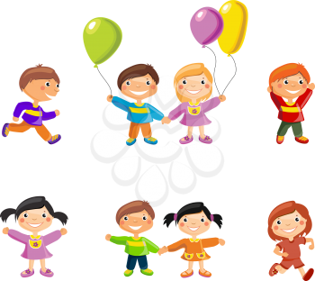 Vector illustration, girls and boys, cartoon concept, white background. 