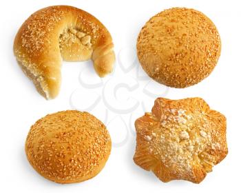 Various buns isolated on a white background