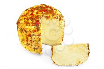 Orb of cheese and spices isolated on white background