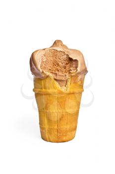 Chocolate ice cream cone isolated on white background