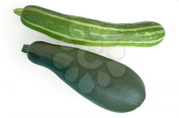 Two green zucchini different types isolated on a white background