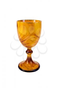Old wooden wine glass isolated on white background