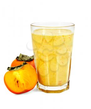 Milkshake in a glass, persimmon isolated on white background