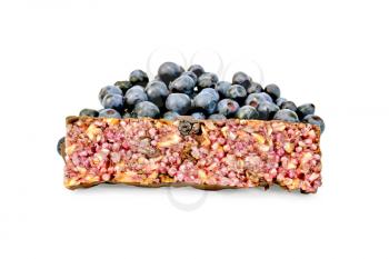 Wedges muesli, blueberries isolated on white background