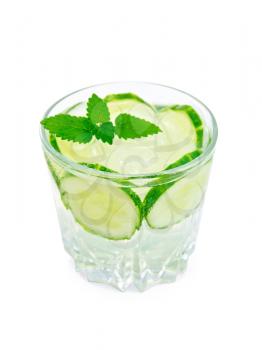 Lemonade with cucumber and mint in a glassful isolated on white background