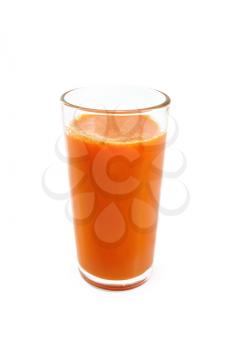 Carrot juice in high glassful isolated on white background