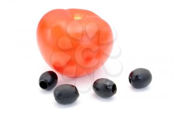 Royalty Free Photo of a Tomato and Black Olives