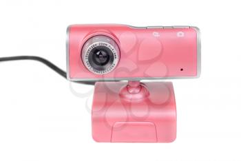 Pink web camera isolated on white background