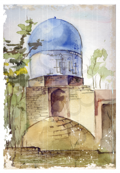 hand drawn watercolor illustration of muslim architecture