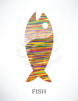 Fish Icon. Illustrated with colored stripes. 