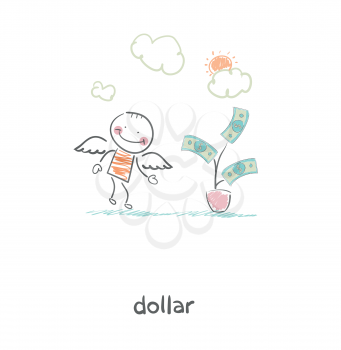 Money tree and angel. Illustration.