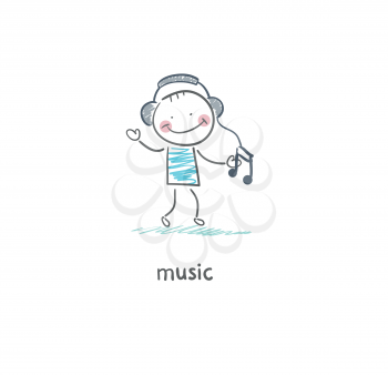 A man listens to music. Illustration.
