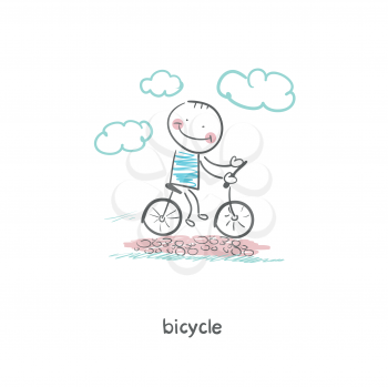 A man rides a bicycle. Illustration.