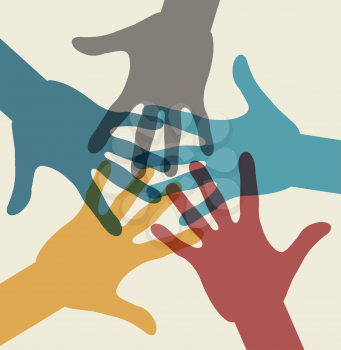 Team symbol. Multicolored hands