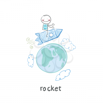 A man on a rocket
