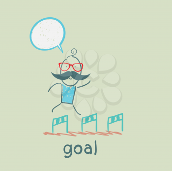 man running with obstacles to the goal