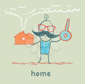 man with a house and key