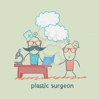 plastic surgeon t work talking to a patient