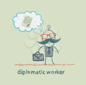 diplomatic worker thinks about the document