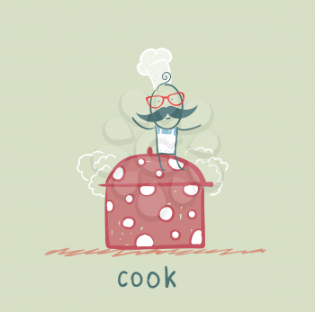 cook sitting on the pot