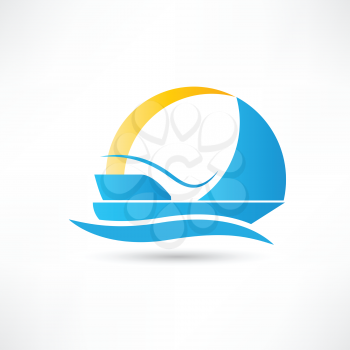 sailboat on the sea with the breeze icon