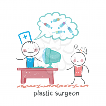 plastic surgeon at the computer says about the operation with the patient