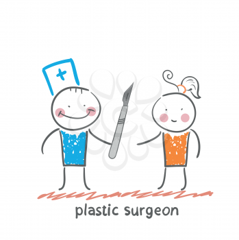 plastic surgeon with a scalpel is close to the patient