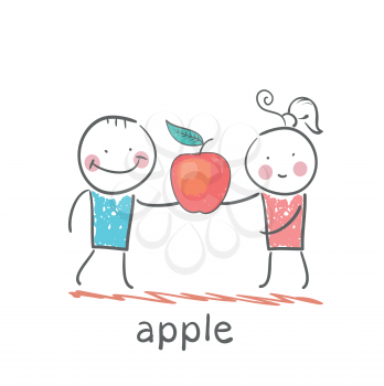 girl and boy holding an apple