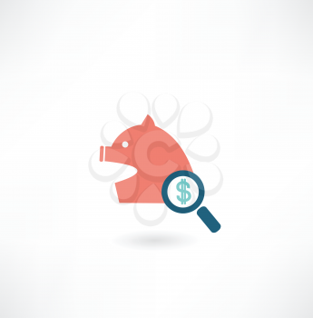 pig under a magnifying glass icon money icon