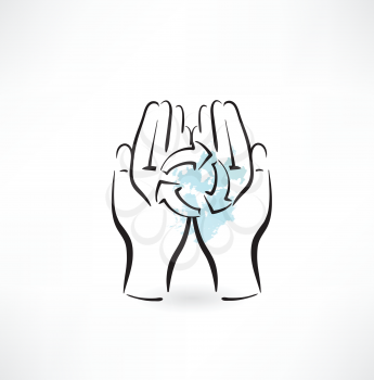Hands and recycle icon