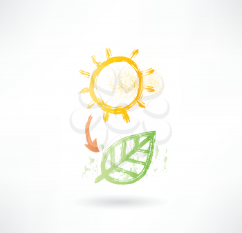 Brush icon with sun and plant.