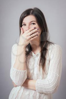 woman surprised and covered her mouth with his hand